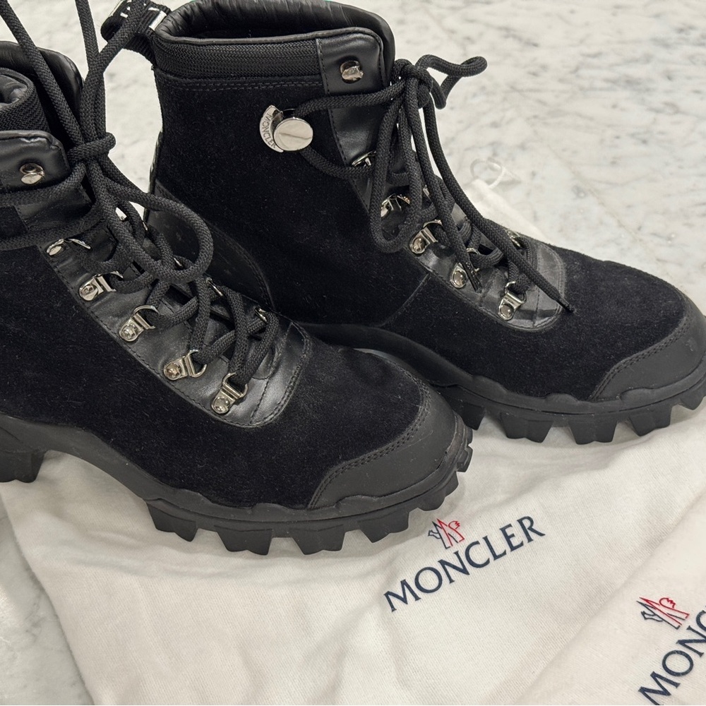 Moncler Black Suede Lace-Up Helis Ankle Boot
